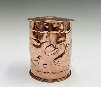 Lot 322 - A Newlyn copper cylindrical tea caddy, the...