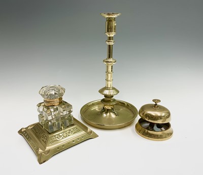 Lot 233 - A late Victorian brass and cut glass inkstand,...