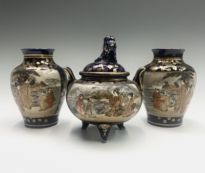 Lot 235 - A Japanese Satsuma pottery three piece...