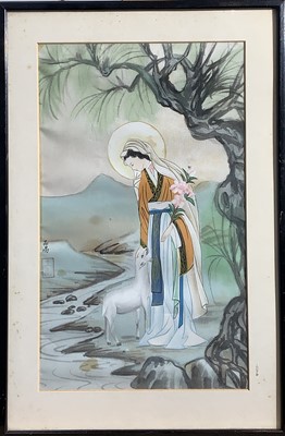 Lot 237 - Two Chinese paintings on silk, 20th century,...