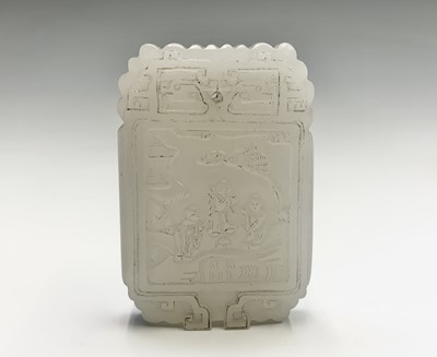 Lot 79 - A Chinese carved jade pendant, with figures in...