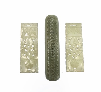 Lot 78 - A pair of Chinese carved jade rectangular...