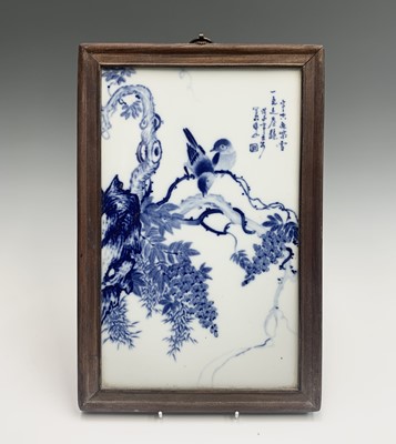 Lot 243 - A Chinese blue and white porcelain panel, 20th...