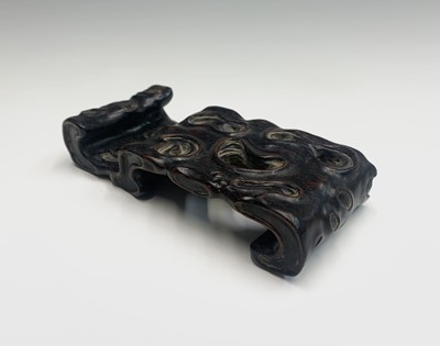 Lot 50 - A Chinese Zitan wood carved brush stand, 18th...
