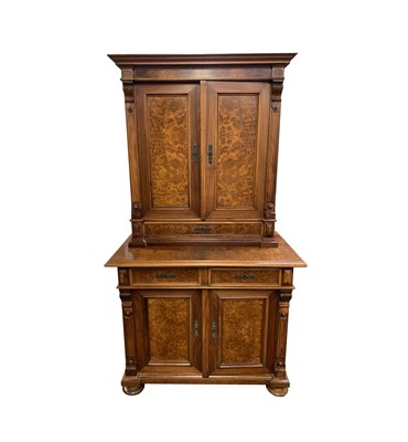 Lot 3217 - A French walnut two part cabinet, circa 1900,...