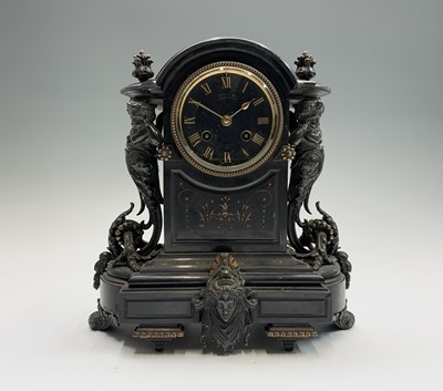 Lot 2923 - A 19th century French black slate mantel clock,...
