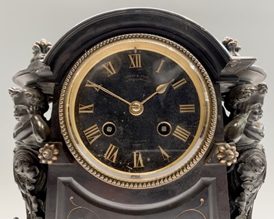 Lot 2923 - A 19th century French black slate mantel clock,...