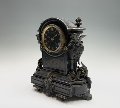 Lot 2923 - A 19th century French black slate mantel clock,...