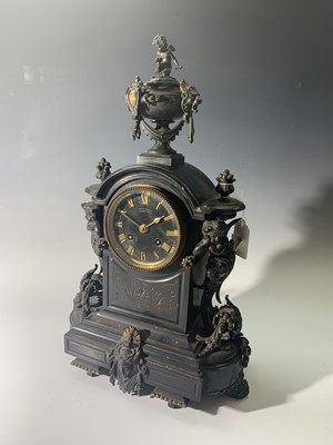 Lot 2923 - A 19th century French black slate mantel clock,...