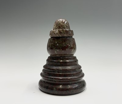 Lot 362 - A Cornish serpentine inkwell. Height 13.5cm.