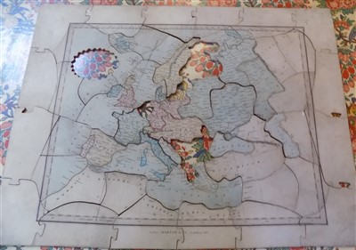 Lot 565 - JIGSAW MAP. 'Dissected Map of Europe.' hand...