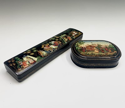 Lot 341 - Two Russian palekh boxes, each signed, one...