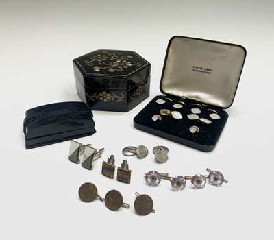 Lot 72 - Five amethyst buttons, a pair of silver...