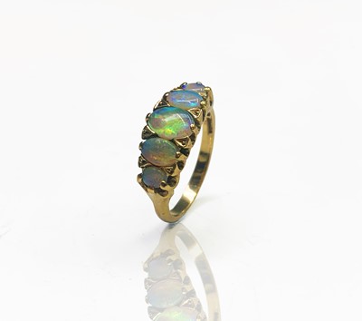 Lot 346 - A 9ct gold five stone Victorian style opal...