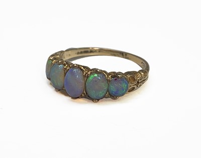 Lot 372 - A 9ct gold five stone Victorian style opal...