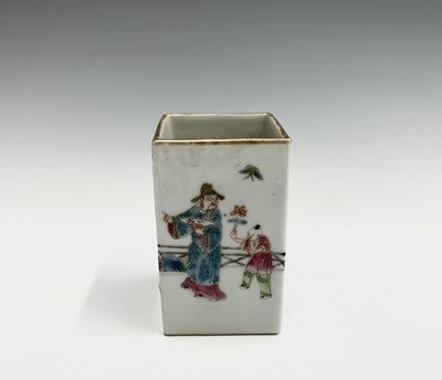 Lot 10 - A Chinese famille rose porcelain square brush...