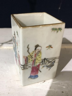 Lot 10 - A Chinese famille rose porcelain square brush...