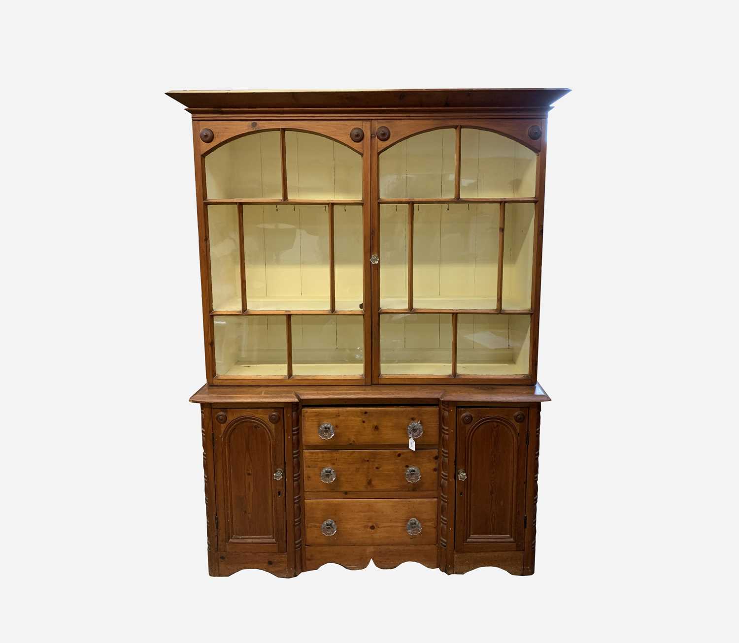 Lot 15 - A Victorian pine kitchen dresser, the upper...
