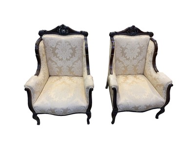 Lot 3227 - A pair of Edwardian walnut framed upholstered...