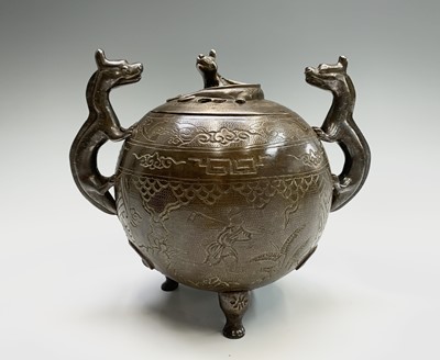 Lot 261 - A Chinese bronze censer and cover, 20th...