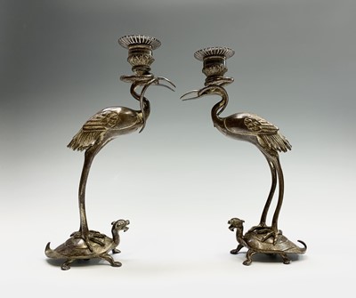 Lot 265 - A pair of Japanese patinated bronze...