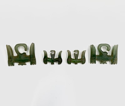 Lot 278 - Two pairs of greenstone earrings, in archaic...
