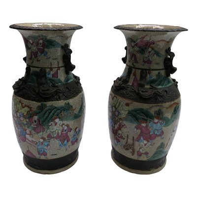 Lot 704 - A pair of Chinese crackle glaze famille verte...