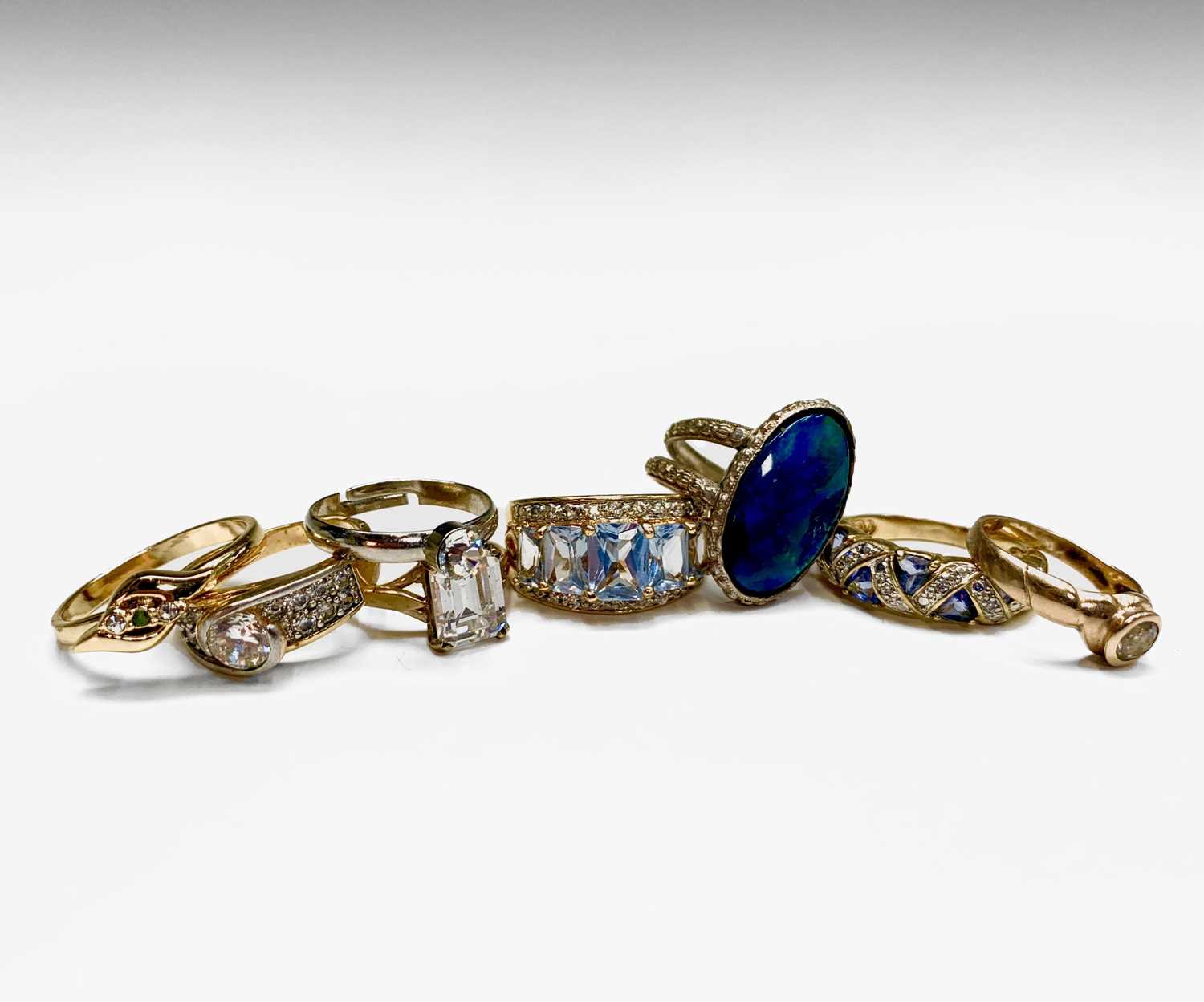 Lot 247 - Eight dress rings including two hallmarked 9ct