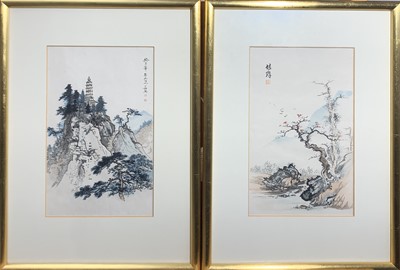 Lot 284 - A pair of Chinese landscape watercolours,...