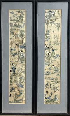 Lot 285 - A pair of Chinese silk embroidered sleeve...