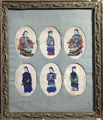 Lot 288 - A set of six Chinese oval rice paper portrait...