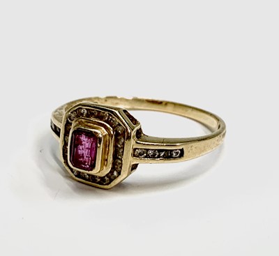 Lot 248 - An 18ct gold ruby and diamond square cluster...