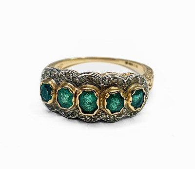 Lot 244 - An 18ct gold emerald and diamond quintuple...