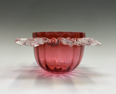 Lot 1116 - A Victorian ruby glass lustre vase, with two...
