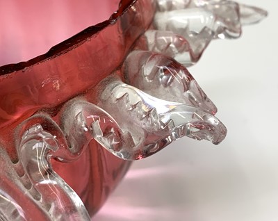 Lot 1116 - A Victorian ruby glass lustre vase, with two...