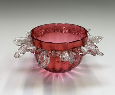 Lot 1116 - A Victorian ruby glass lustre vase, with two...