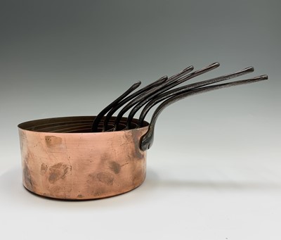 Lot 376 - A graduated set of six copper saucepans....