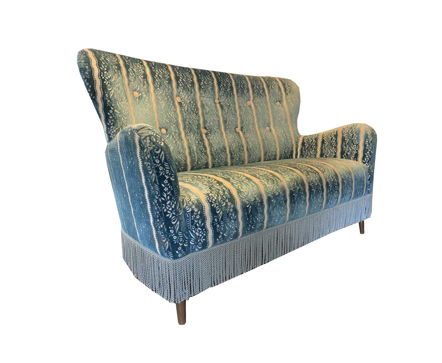 Lot 3005 - A 1950's Designer's Guild beech framed sofa,...