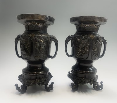 Lot 297 - A pair of Japanese bronze vases on stands,...