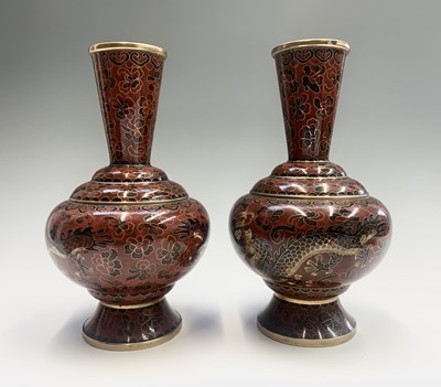 Lot 296 - A pair of Chinese cloisonne vases, 20th...