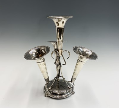 Lot 367 - A silver plated four trumpet epergne, on...