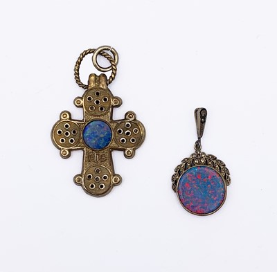 Lot 360 - A French gilt opal set pendant and an opal set...