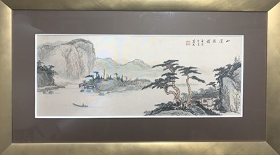 Lot 281 - A Chinese painting on silk of a river scene,...