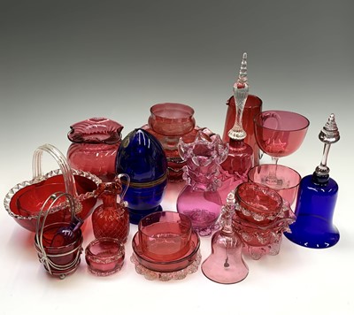 Lot 1080 - A Victorian cranberry glass bell, height 34cm,...