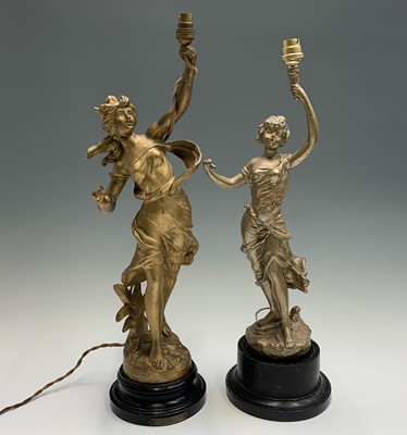 Lot 393 - A French gilt spelter figural lamp, circa 1900,...