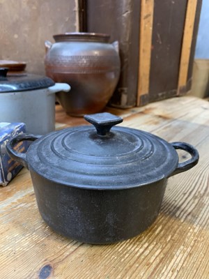 Lot 44 - A 'Le Creuset' pan, a light blue and black...