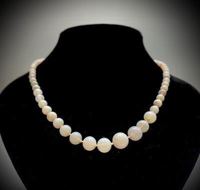 Lot 11 - An opal necklace of 71 graduated beads the...