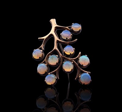 Lot 167 - A 9ct gold tree brooch set with ten opals...