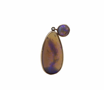 Lot 12 - A double opal pendant mounted in 9ct gold by...