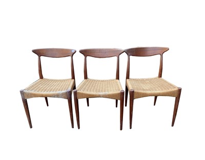 Lot 3242 - A set of three Danish teak dining chairs,...